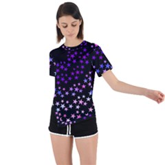 Purple Stars On Black Pattern Asymmetrical Short Sleeve Sports Tee