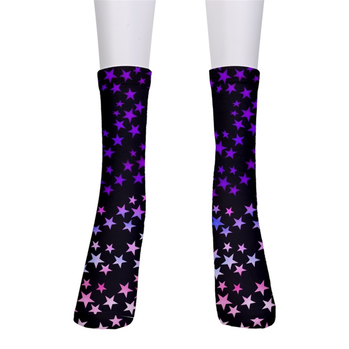 Purple Stars on Black Pattern Men s Crew Socks