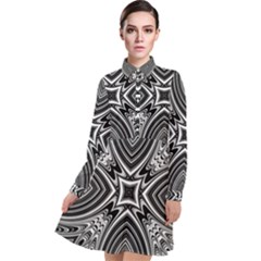 Black And White Intricate Pattern Long Sleeve Chiffon Shirt Dress by SpinnyChairDesigns