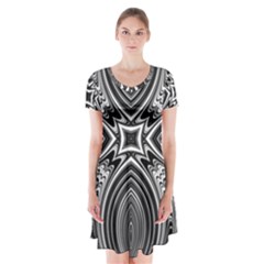 Black And White Intricate Pattern Short Sleeve V-neck Flare Dress by SpinnyChairDesigns