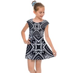 Black And White Intricate Pattern Kids  Cap Sleeve Dress by SpinnyChairDesigns