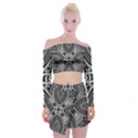 Black and White Intricate Pattern Off Shoulder Top with Mini Skirt Set View1