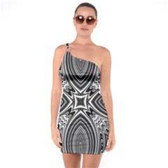 Black And White Intricate Pattern One Soulder Bodycon Dress by SpinnyChairDesigns