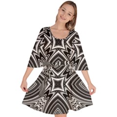 Black And White Intricate Pattern Velour Kimono Dress by SpinnyChairDesigns