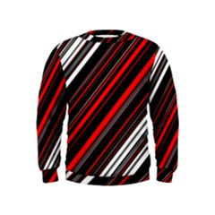 Red Black White Stripes Pattern Kids  Sweatshirt by SpinnyChairDesigns