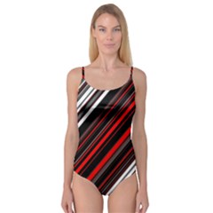 Red Black White Stripes Pattern Camisole Leotard  by SpinnyChairDesigns