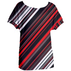 Red Black White Stripes Pattern Women s Oversized Tee by SpinnyChairDesigns