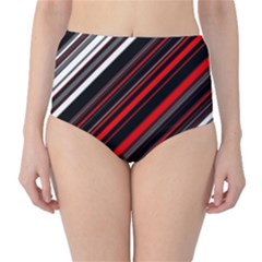 Red Black White Stripes Pattern Classic High-waist Bikini Bottoms by SpinnyChairDesigns