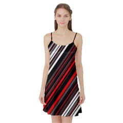 Red Black White Stripes Pattern Satin Night Slip by SpinnyChairDesigns