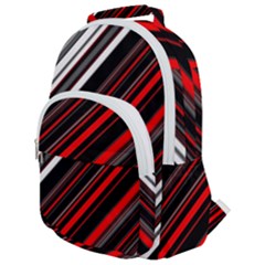 Red Black White Stripes Pattern Rounded Multi Pocket Backpack by SpinnyChairDesigns