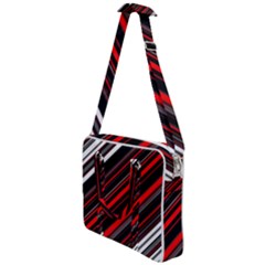 Red Black White Stripes Pattern Cross Body Office Bag by SpinnyChairDesigns