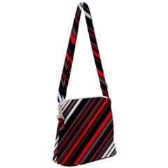 Red Black White Stripes Pattern Zipper Messenger Bag by SpinnyChairDesigns