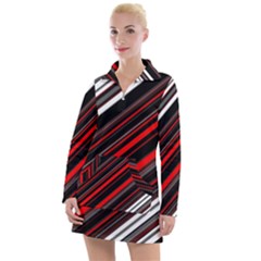 Red Black White Stripes Pattern Women s Long Sleeve Casual Dress by SpinnyChairDesigns