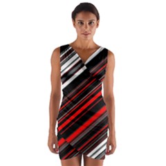 Red Black White Stripes Pattern Wrap Front Bodycon Dress by SpinnyChairDesigns