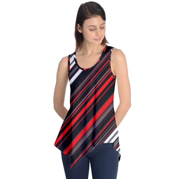 Red Black White Stripes Pattern Sleeveless Tunic