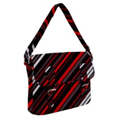 Red Black White Stripes Pattern Buckle Messenger Bag by SpinnyChairDesigns