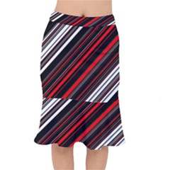 Red Black White Stripes Pattern Short Mermaid Skirt