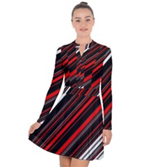 Red Black White Stripes Pattern Long Sleeve Panel Dress by SpinnyChairDesigns