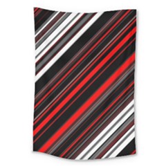 Red Black White Stripes Pattern Large Tapestry by SpinnyChairDesigns