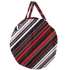 Red Black White Stripes Pattern Giant Round Zipper Tote by SpinnyChairDesigns