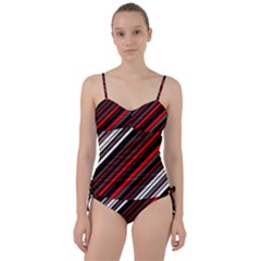 Red Black White Stripes Pattern Sweetheart Tankini Set by SpinnyChairDesigns