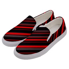 Red Black White Stripes Pattern Men s Canvas Slip Ons