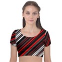 Red Black White Stripes Pattern Velvet Short Sleeve Crop Top  View1