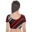 Red Black White Stripes Pattern Velvet Short Sleeve Crop Top  View2