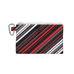 Red Black White Stripes Pattern Canvas Cosmetic Bag (small) by SpinnyChairDesigns