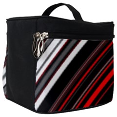 Red Black White Stripes Pattern Make Up Travel Bag (big) by SpinnyChairDesigns