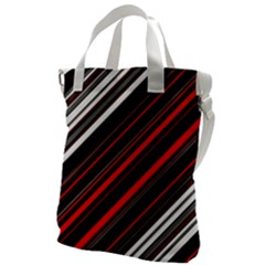 Red Black White Stripes Pattern Canvas Messenger Bag by SpinnyChairDesigns