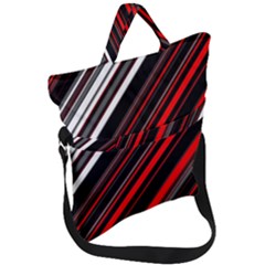 Red Black White Stripes Pattern Fold Over Handle Tote Bag by SpinnyChairDesigns