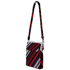 Red Black White Stripes Pattern Multi Function Travel Bag by SpinnyChairDesigns