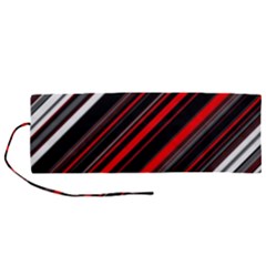 Red Black White Stripes Pattern Roll Up Canvas Pencil Holder (m) by SpinnyChairDesigns