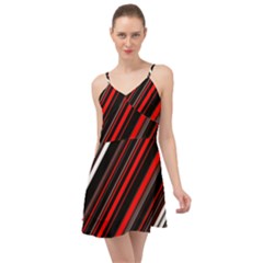 Red Black White Stripes Pattern Summer Time Chiffon Dress by SpinnyChairDesigns