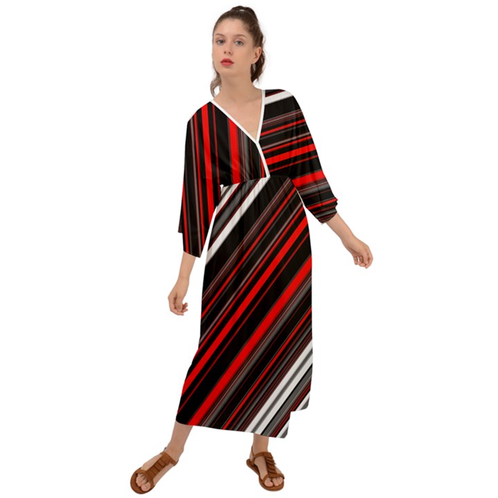 Red Black White Stripes Pattern Grecian Style  Maxi Dress