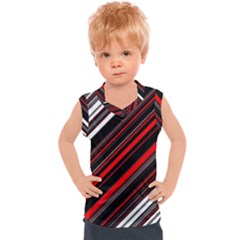 Red Black White Stripes Pattern Kids  Sport Tank Top