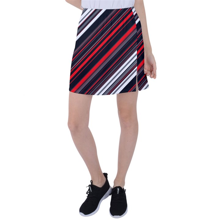 Red Black White Stripes Pattern Tennis Skirt