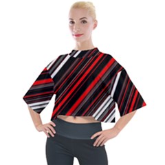 Red Black White Stripes Pattern Mock Neck Tee by SpinnyChairDesigns