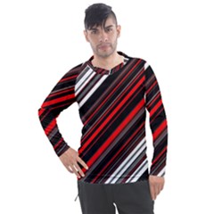 Red Black White Stripes Pattern Men s Pique Long Sleeve Tee