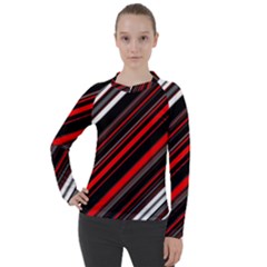 Red Black White Stripes Pattern Women s Pique Long Sleeve Tee