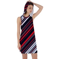 Red Black White Stripes Pattern Racer Back Hoodie Dress