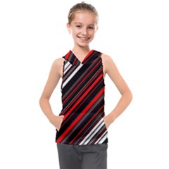 Red Black White Stripes Pattern Kids  Sleeveless Hoodie