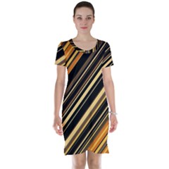 Black And Yellow Stripes Pattern Short Sleeve Nightdress by SpinnyChairDesigns