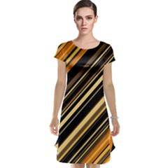 Black And Yellow Stripes Pattern Cap Sleeve Nightdress by SpinnyChairDesigns