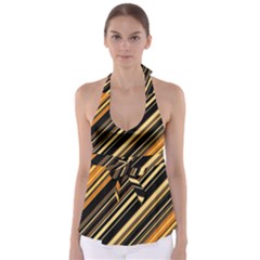 Black And Yellow Stripes Pattern Babydoll Tankini Top by SpinnyChairDesigns