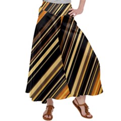 Black And Yellow Stripes Pattern Satin Palazzo Pants by SpinnyChairDesigns