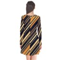 Black and Yellow Stripes Pattern Long Sleeve V-neck Flare Dress View2