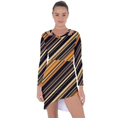 Black And Yellow Stripes Pattern Asymmetric Cut-out Shift Dress by SpinnyChairDesigns