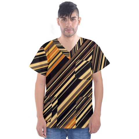 Black And Yellow Stripes Pattern Men s V-neck Scrub Top by SpinnyChairDesigns